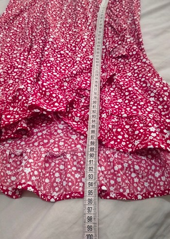 Kırmızı ve siyah V Yaka Bohem Elbise - Görsel 5