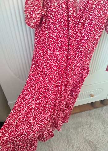 Kırmızı ve siyah V Yaka Bohem Elbise - Görsel 3