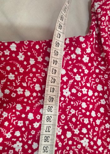 Kırmızı ve siyah V Yaka Bohem Elbise - Görsel 4