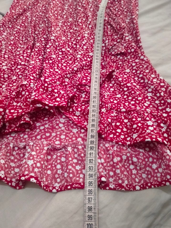 Kırmızı ve siyah V Yaka Bohem Elbise - Görsel 5