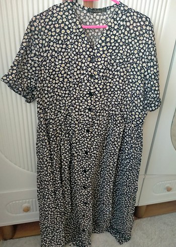 Düğmeli V Yaka Midi Bohem Elbise - Görsel 2