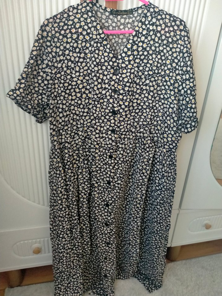 Düğmeli V Yaka Midi Bohem Elbise - Görsel 2