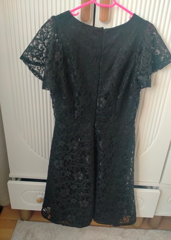 Nakışlı Siyah Dantel Midi Elbise - Görsel 2