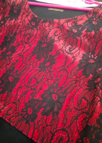 Bordo Siyah Dantel Detaylı Kadın Elbise - Görsel 6