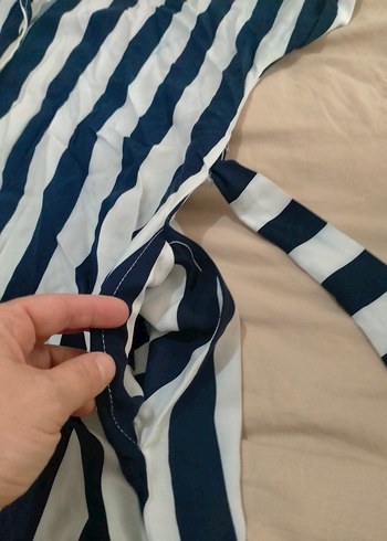 Uzun Çizgili Kadın Gömlek Elbise - Görsel 6