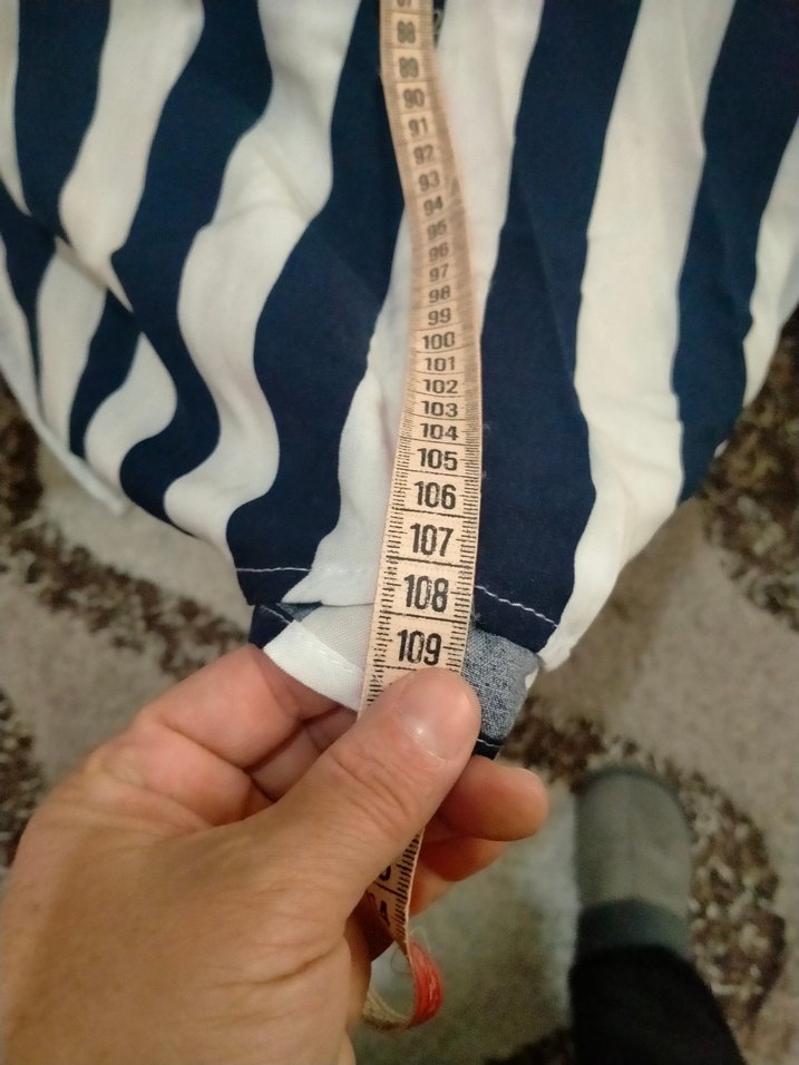 Uzun Çizgili Kadın Gömlek Elbise - Görsel 5