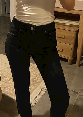 Zara Düğmeli Siyah Kadın Denim Pantolon