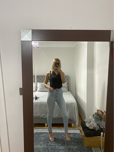 Pull and Bear Skinny mavi kot yüksek bel pantolon