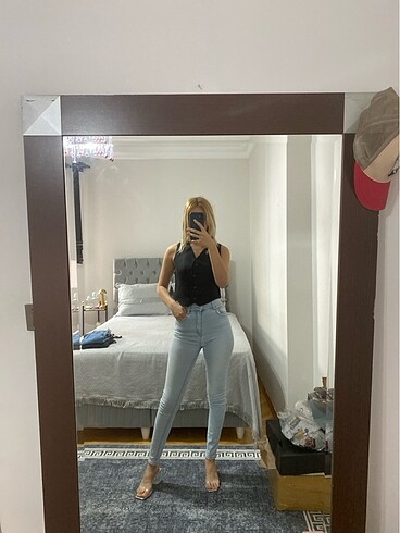 Skinny mavi kot yüksek bel pantolon