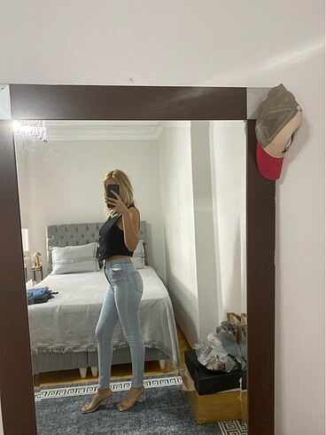 s Beden Skinny mavi kot yüksek bel pantolon