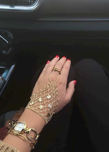 Boncuklu Altın Renkli Kadın El Zinciri şahmeran - Görsel 2