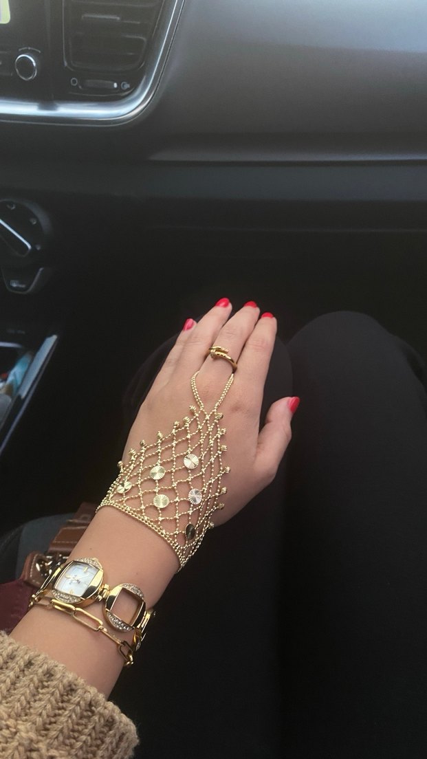 Boncuklu Altın Renkli Kadın El Zinciri şahmeran - Görsel 2