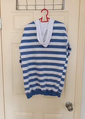 m Beden mavi Renk Mavi Çizgili Kadın Kapüşonlu Sweatshirt