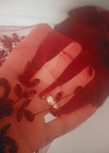 vişne Dantel İşlemeli Midi Abiye Elbise defolu - Görsel 3