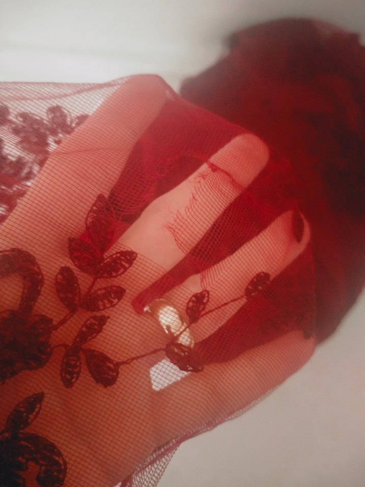 vişne Dantel İşlemeli Midi Abiye Elbise defolu - Görsel 3