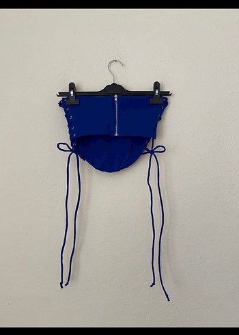 34 Beden mavi Renk Mavi Straplez Mini Denim Büstiyer