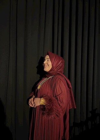 xl Beden Püsküllü Bordo Uzun Kollu Bohem Elbise