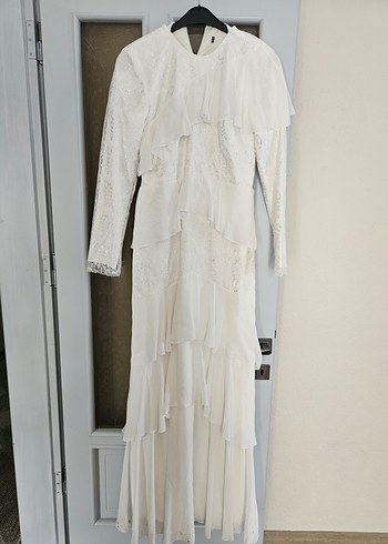 Uzun Kollu Beyaz Bohem Gelinlik - Görsel 2