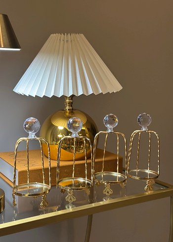 Kristal Top Detaylı Altın Renk ikramlık mumluk Seti