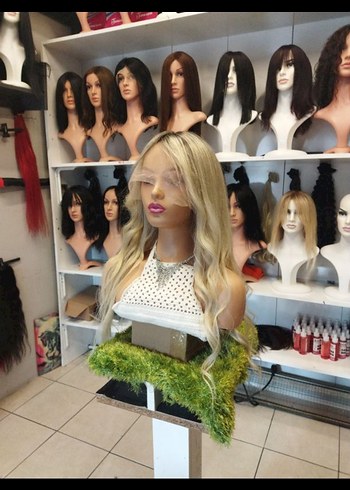 75 cm 250 gram ombreli platin tül peruk gercek saç - Görsel 2