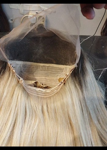 75 cm 250 gram ombreli platin tül peruk gercek saç - Görsel 5