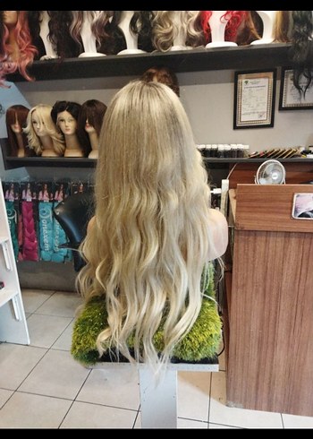 75 cm 250 gram ombreli platin tül peruk gercek saç - Görsel 6