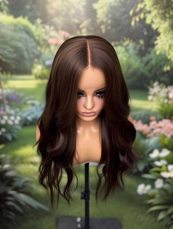 75 cm 350 gram çikolata kahve tül peruk - Görsel 4