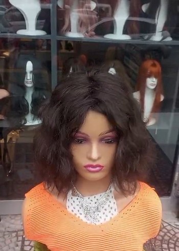 doğal kahve dalgalı gerçek saç peruk - Görsel 2