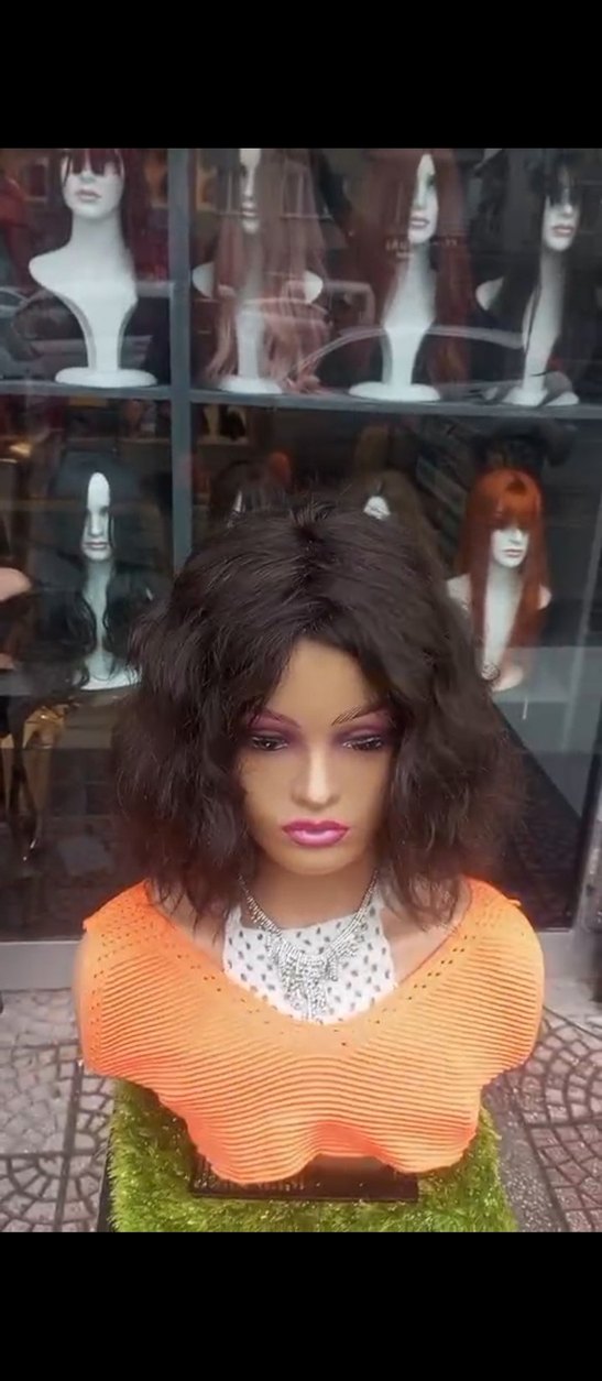 doğal kahve dalgalı gerçek saç peruk - Görsel 2