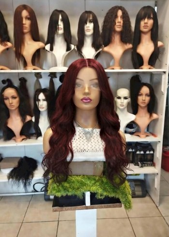 80 cm 350 gram koyu kızıl tül peruk - Görsel 2