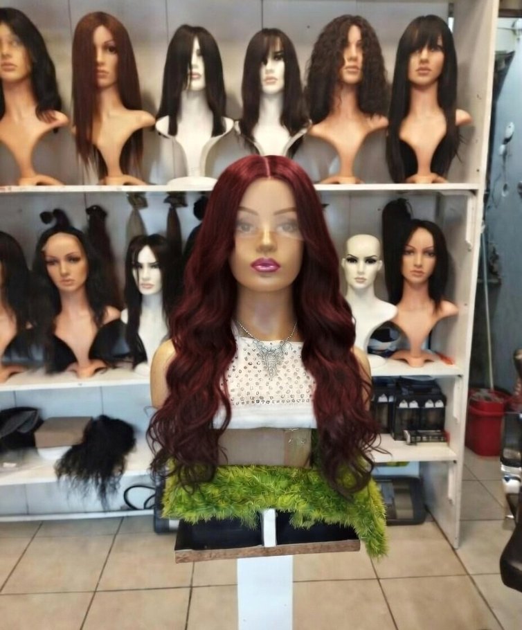 80 cm 350 gram koyu kızıl tül peruk - Görsel 2