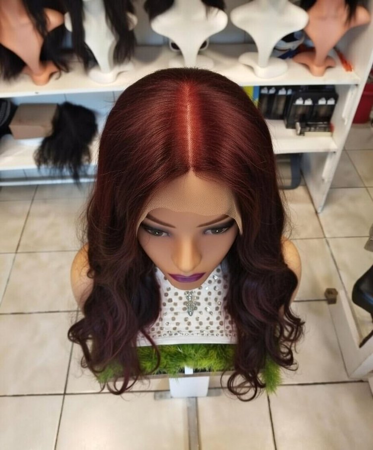 80 cm 350 gram koyu kızıl tül peruk - Görsel 4