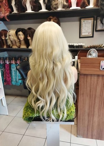 80 cm 350 gram beyaz platin tül peruk - Görsel 4