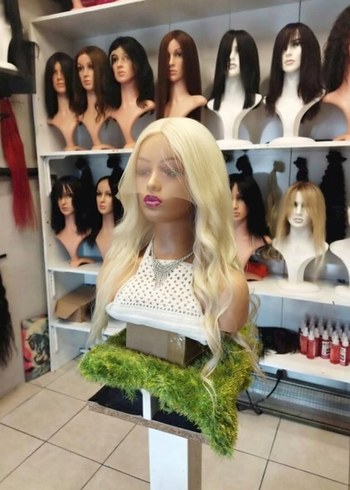 80 cm 350 gram beyaz platin tül peruk - Görsel 2