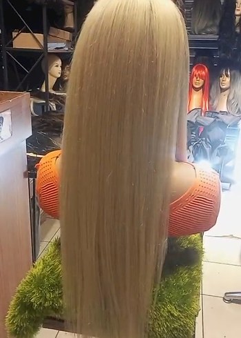 70 cm 250 gram kulaktan kulağa tül gerçek saç peruk - Görsel 5