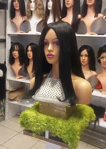 50 cm 230 gram siyah gerçek saç peruk - Görsel 3