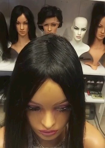 50 cm 230 gram siyah gerçek saç peruk - Görsel 2