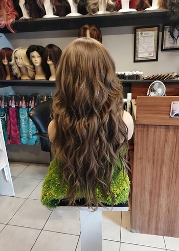 80 cm 350 gram çıkolata kahve  tül peruk - Görsel 3