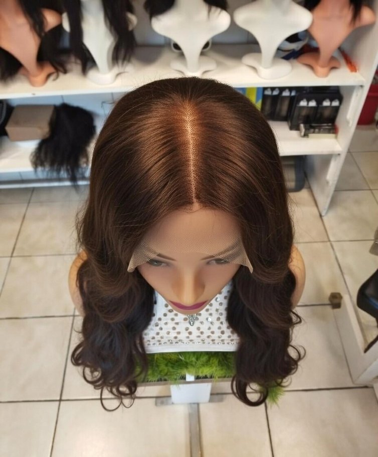 80 cm 350 gram çıkolata kahve  tül peruk - Görsel 4