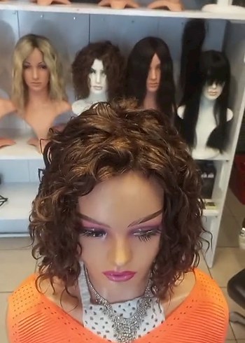 doğal kahve perma gerçek saç peruk - Görsel 2