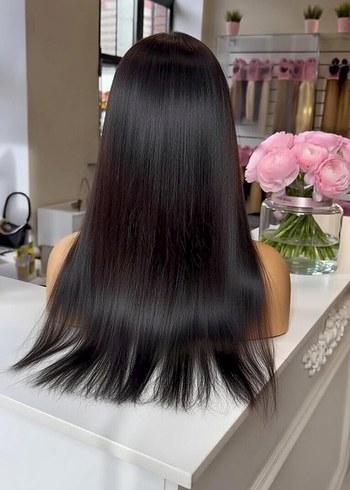 80 cm 350 gram kulaktan kulağ tül peruk - Görsel 4