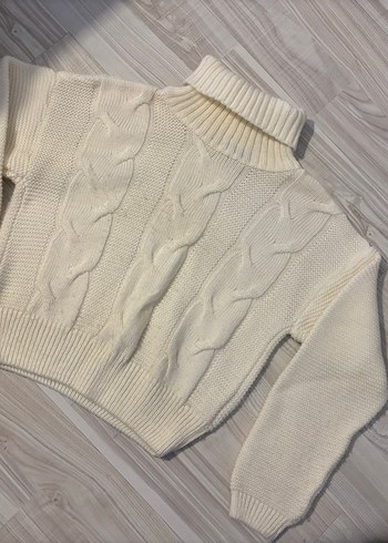 Polo Garage Kadın krem beyaz Boğazlı Örgü Kısa Kazak - Görsel 2