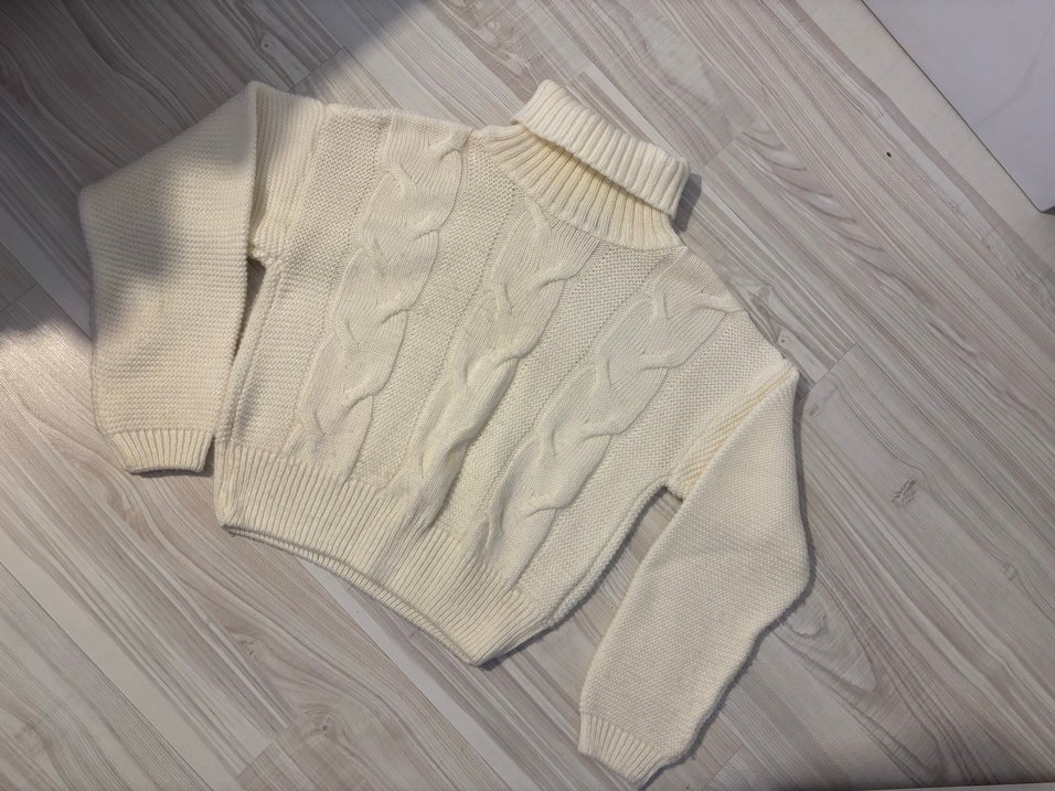 Polo Garage Kadın krem beyaz Boğazlı Örgü Kısa Kazak - Görsel 2