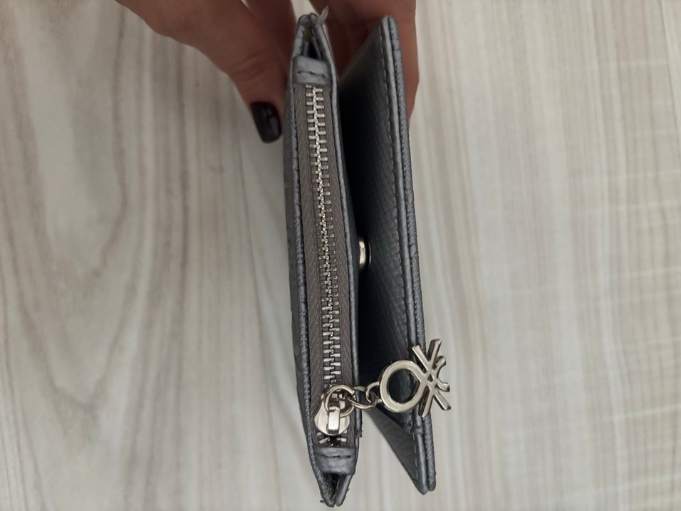 Benetton Gri Desenli Deri Kadın Cüzdan Orjinal - Görsel 3