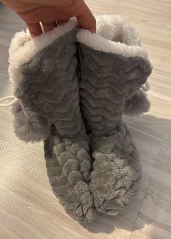 Gri Kürklü kadın Ev Patik terlik - Görsel 3