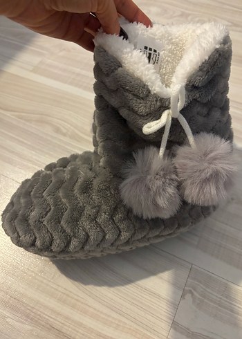 Gri Kürklü kadın Ev Patik terlik - Görsel 2
