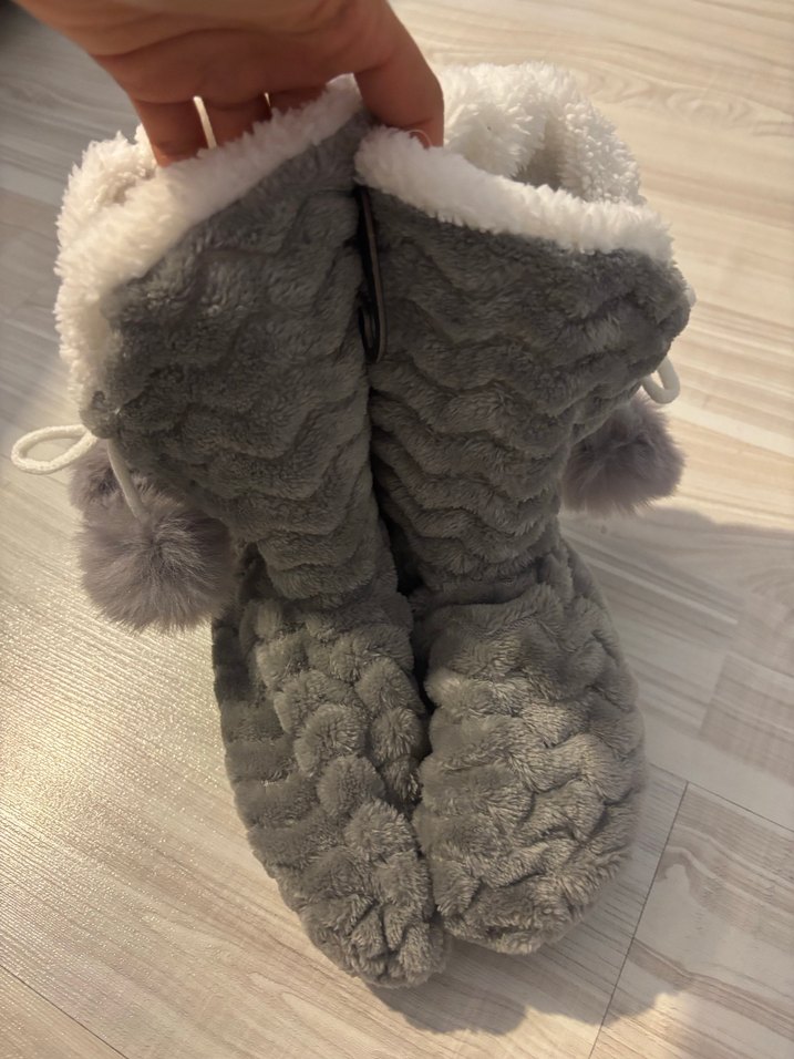 Gri Kürklü kadın Ev Patik terlik - Görsel 3