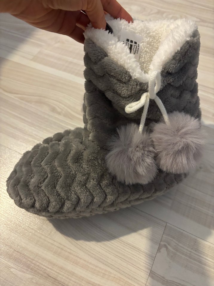 Gri Kürklü kadın Ev Patik terlik - Görsel 2