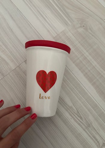 Kırmızı Kapaklı Love Temalı Kupa - Görsel 2