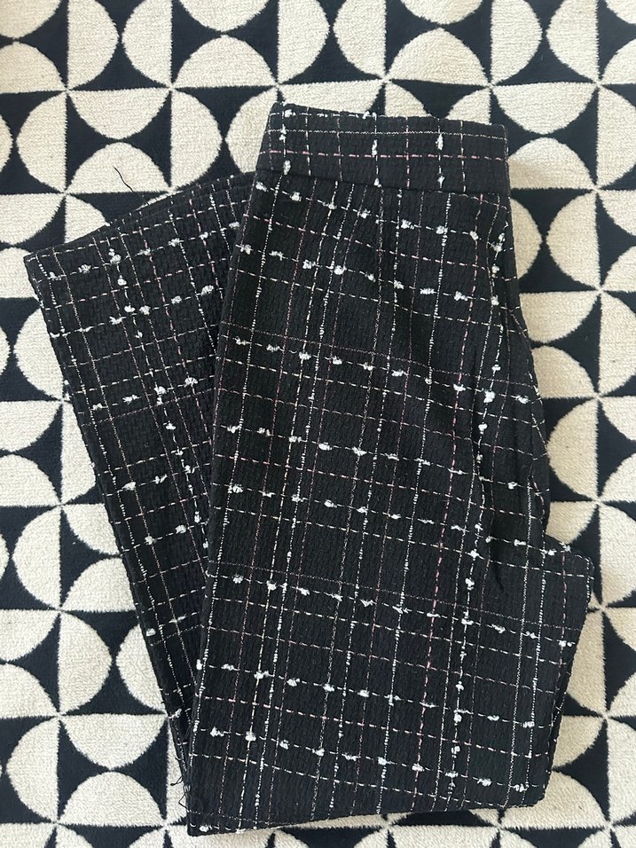 Kareli Pilili Lacivert Kumaş Kadın Pantolon - Görsel 3